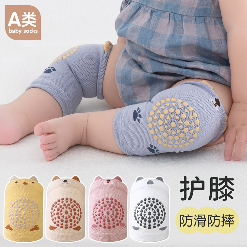 婴幼儿小童宝宝袜子点胶防滑简约卡通护膝韩版爬行防摔针织袜套