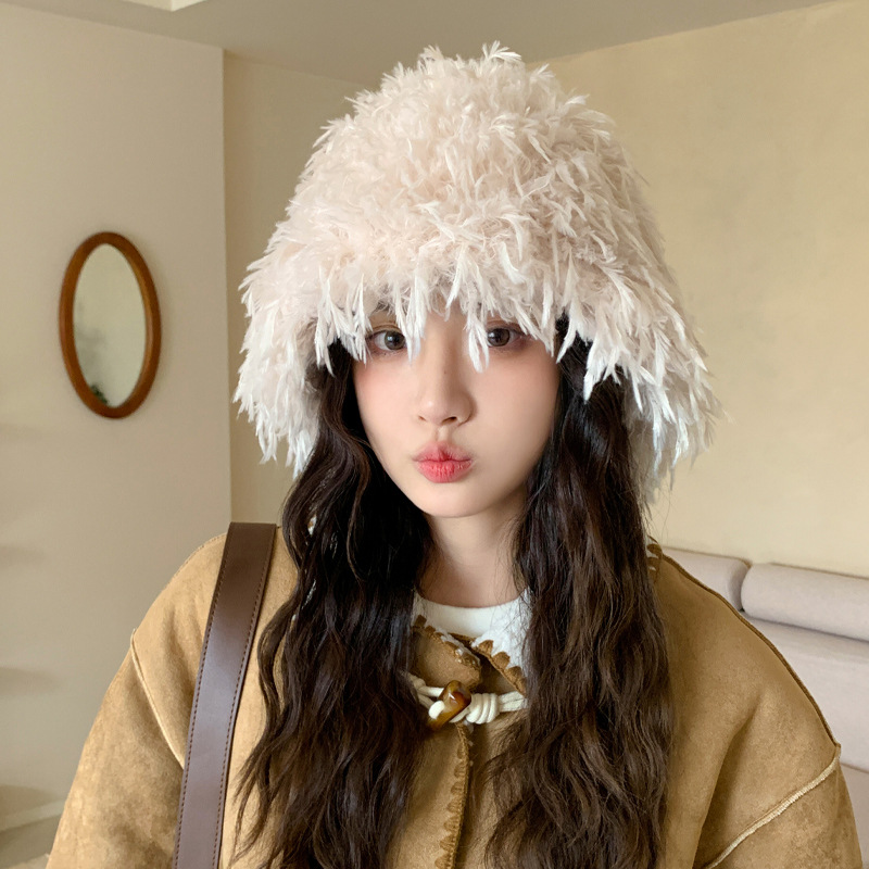 冬季欧美帽子女款长毛绒嘻哈风渔夫帽护耳加厚保暖盆帽时尚毛绒帽