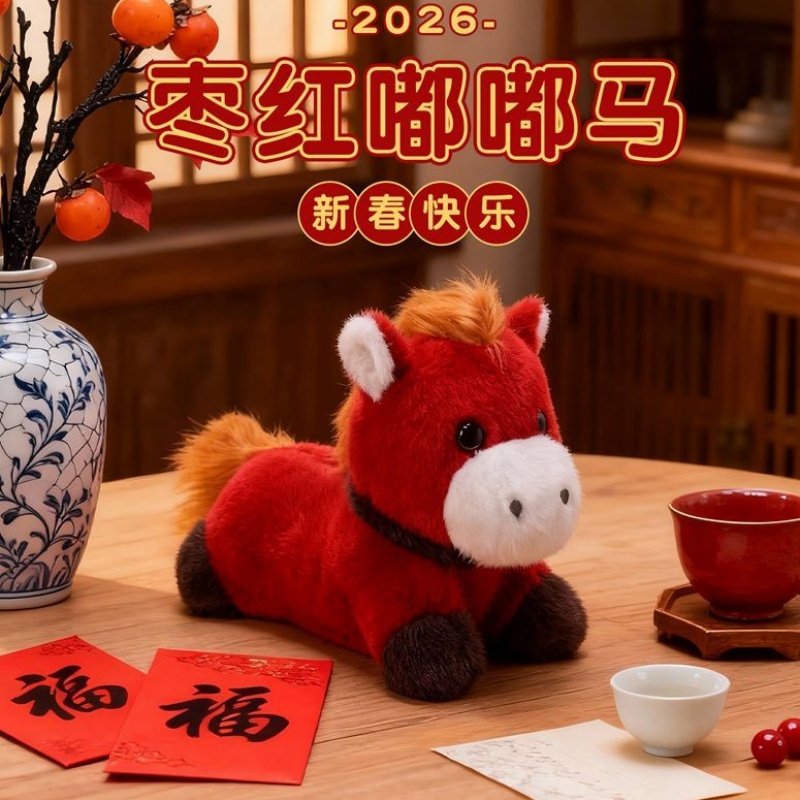 2026马年吉祥物枣红嘟嘟马公仔毛绒玩具生肖马小玩偶新年礼品定制