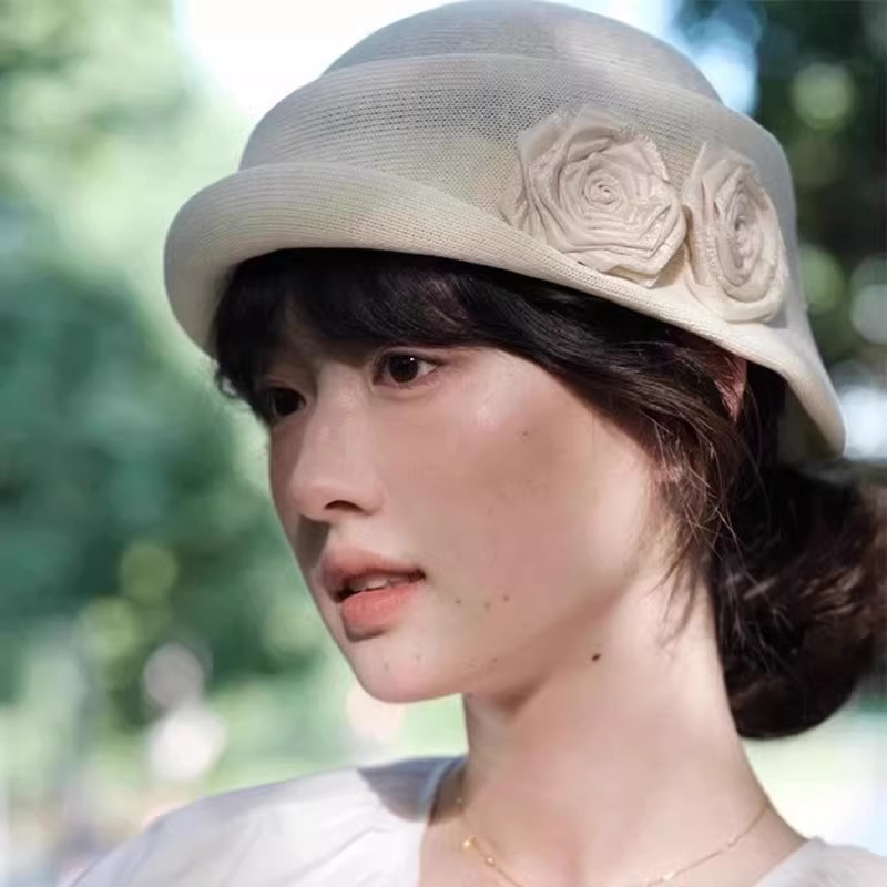 赫本风山茶花卷边贝雷帽女夏季薄款透气法式千金风礼帽显脸小盆帽,服饰配件/皮带/帽子/围巾,帽子,淘宝优惠券,粉丝福利购,淘宝优惠卷