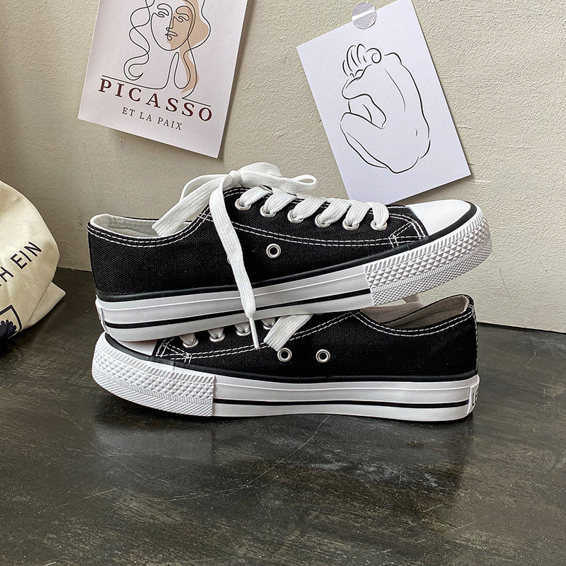 春秋季新款百搭黑色帆布休闲鞋学生鞋女鞋情侣白色红色高帮布鞋女