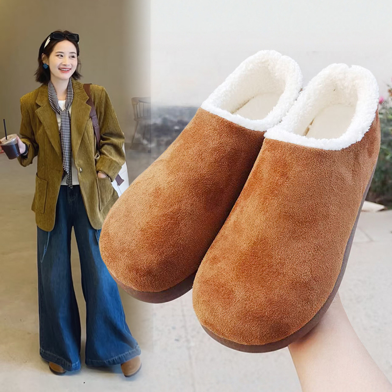 小土豆加绒复古勃肯鞋女2025新款冬季一脚蹬加厚雪地靴保暖棉靴子