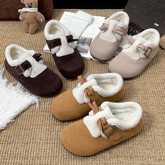 加绒勃肯鞋女2025新款冬季厚底增高毛毛绒棉鞋一脚蹬保暖雪地靴爆