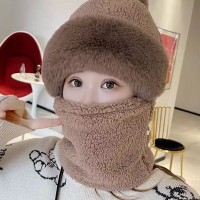 帽子女款冬季2025新款保暖骑车防风面罩冬天加厚护颈脖套围脖一体