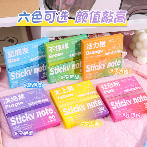 透明珠光便利贴新款可连续抽取式全粘式正方形便签纸学生记笔记重点标记贴错题纠正N次贴新款禁止蕉绿自粘