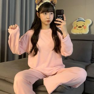 新款 冬季 圆领纯色内衣家居服外穿 睡衣女士套装 德绒加厚保暖秋冬季