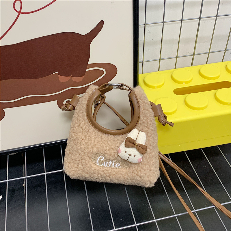 时尚百搭羊羔毛绒小包包女2025新款可爱卡通斜挎包迷你手提单肩包