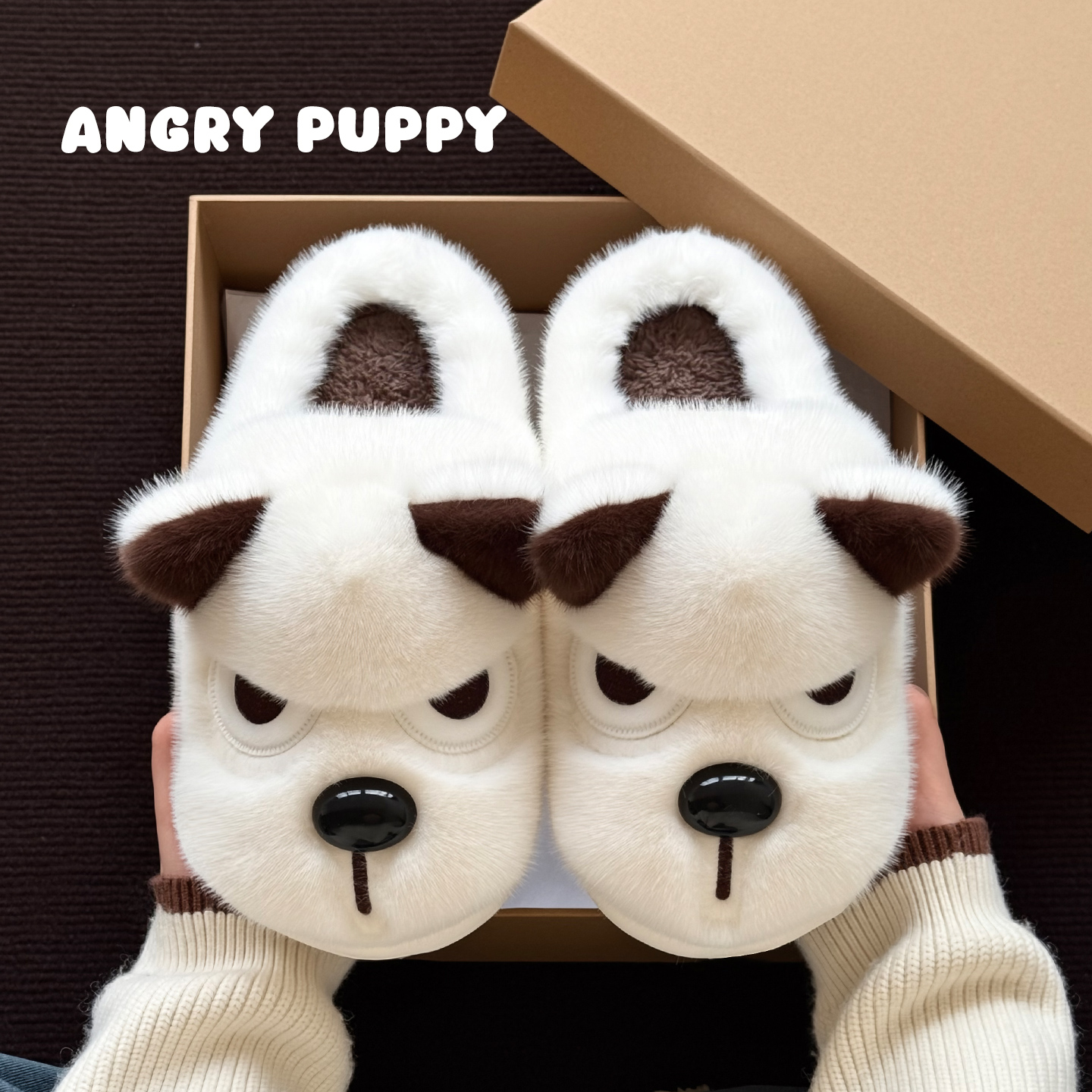 2025新款情侣搞怪小狗棉拖鞋冬季新款室内家居厚底防滑保暖棉拖鞋