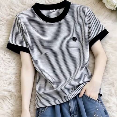 广州白马短袖2026新款无锡纯棉t恤女装夏季十三行虎门条纹上衣女