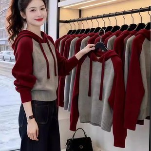 东莞大朗不起球短款带帽毛衣秋冬季2026新款连帽打底针织衫女外套