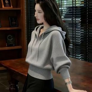 大朗不易起球毛衣带帽子女上衣2026义乌新款春秋季连帽打底针织衫