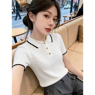 广州十三行高端欧货翻领打底针织衫女夏季东莞大朗短袖不起球上衣