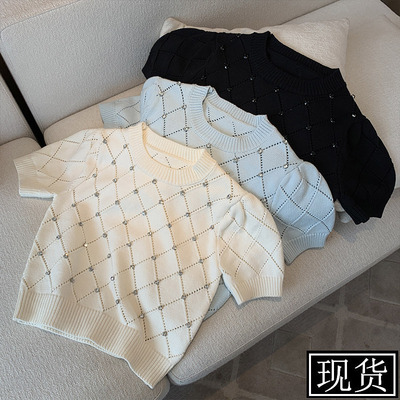 2026夏季东莞大朗新款镂空短袖毛衣女义乌四季青泡泡袖打底针织衫