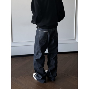 ''TZG''16OZ未脱浆做旧窄幅红边赤耳原牛复古直筒百搭纯色牛仔裤