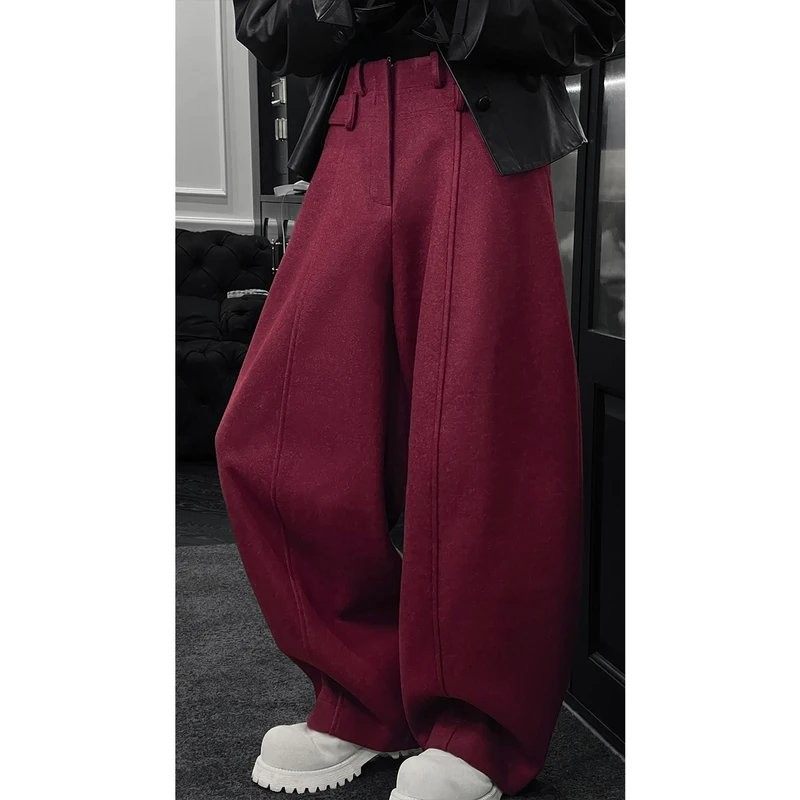 【叨叨推荐】冬季新品纯色高级复古呢料厚款宽松阔腿垂感弯刀长裤,男装,休闲裤,淘宝优惠券,粉丝福利购,淘宝优惠卷