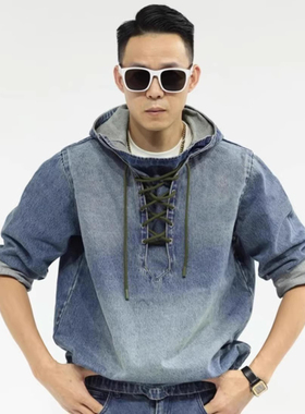 2025NKER(陈先生设计师款)秋冬马登水洗牛仔时尚水兵连帽抽绳卫衣