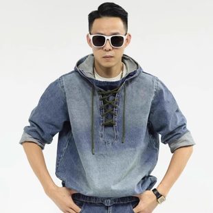 2025NKER(陈先生设计师款)秋冬马登水洗牛仔时尚水兵连帽抽绳卫衣