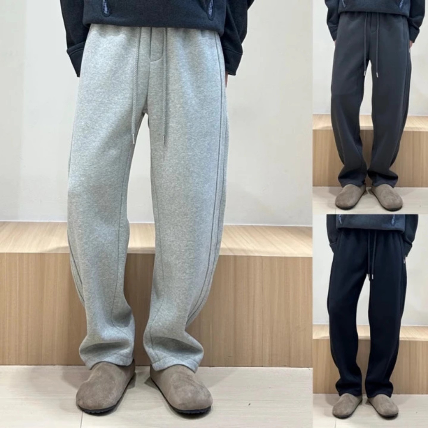 无心男装冬季加绒加厚直筒卫裤宽松休闲裤潮流运动百搭系绳长裤男