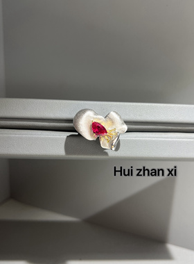 Hui zhan xi培育红宝花朵豪镶拉丝设计款戒指