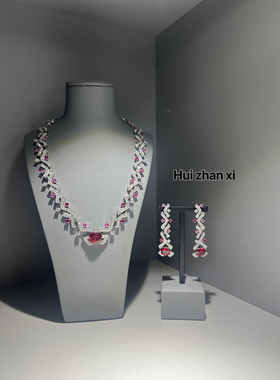 Hui zhan xi培育红宝刘亦菲同款宴会豪镶设计款项链 耳饰套装