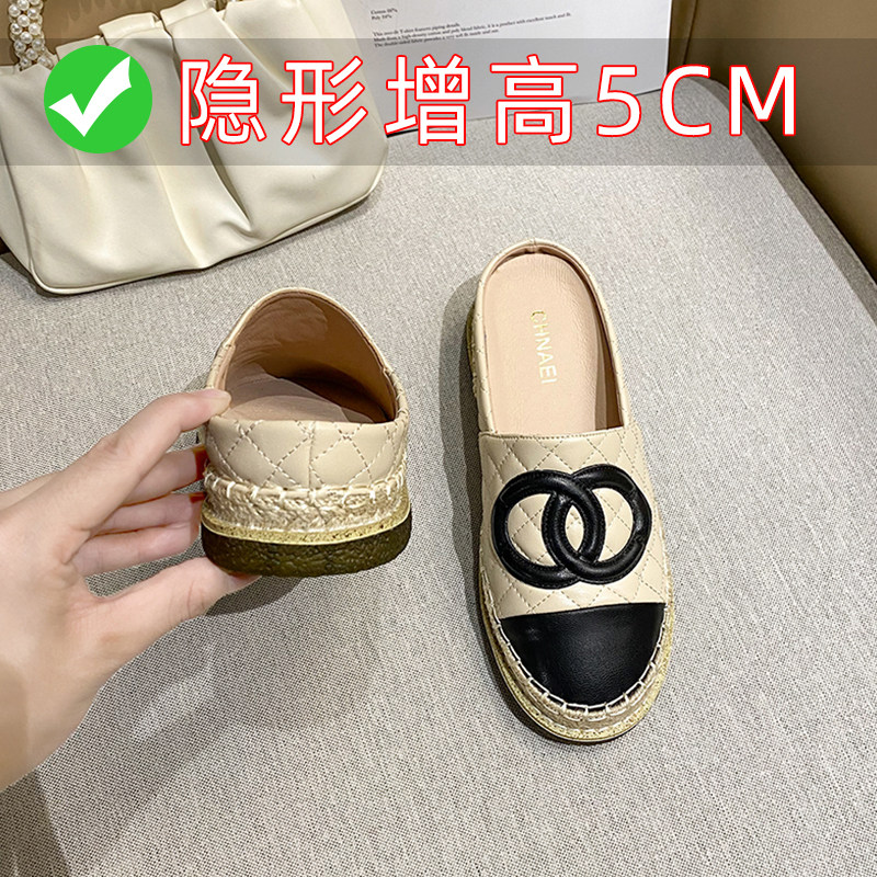 厚底渔夫鞋女小香风2025年新款包头半拖鞋内增高一脚蹬懒人乐福鞋图片