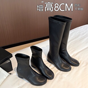 现货内增高8cm中筒弹力靴2026早秋瘦瘦靴粗跟显瘦不过膝高筒长靴