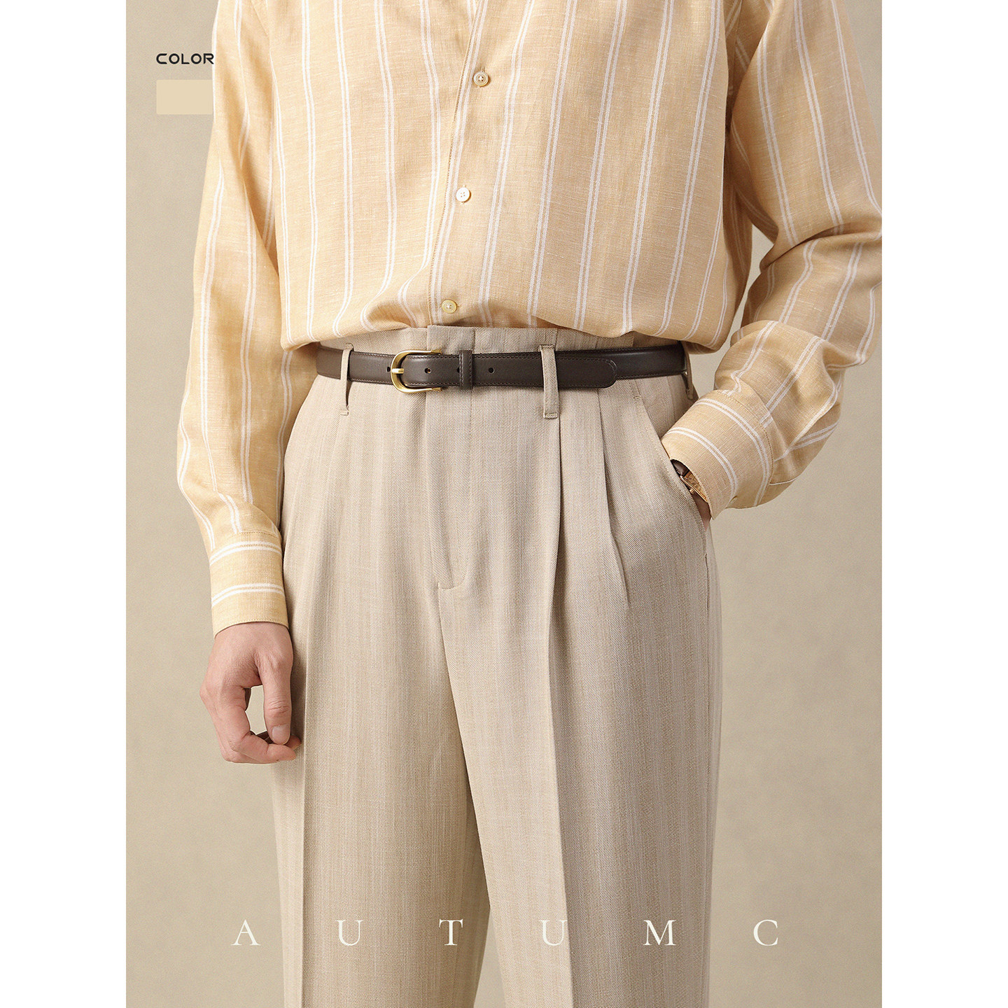 好莱坞高腰西裤男夏薄款免烫垂坠感老钱风人字纹复古直筒休闲长裤