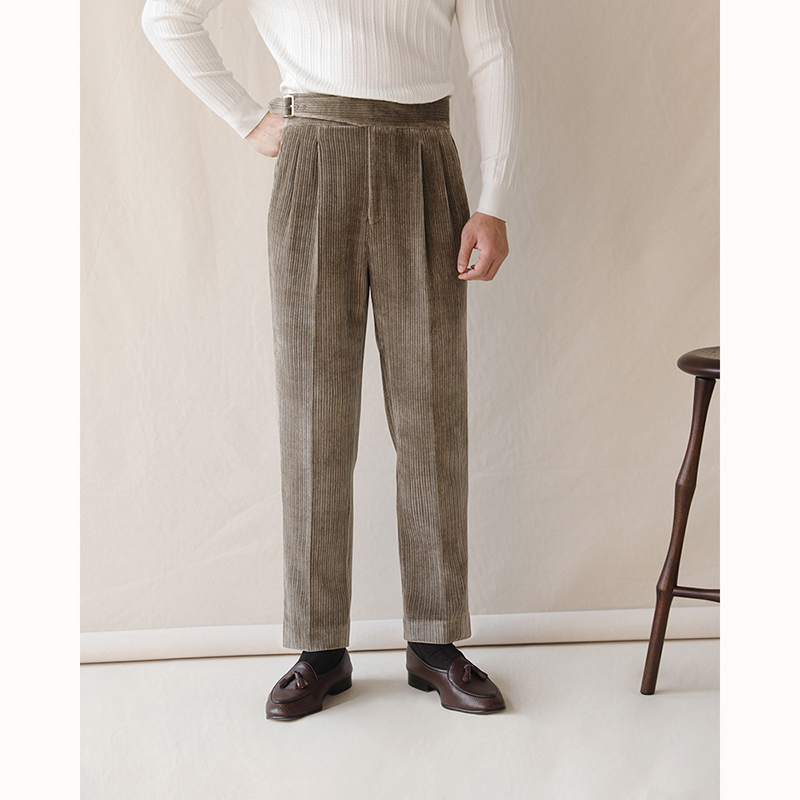 冬季灯芯绒高腰直筒西裤男休闲裤