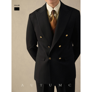 布雷泽枪驳领西装男秋冬商务意式修身免烫单西垂感双开衩双排外套