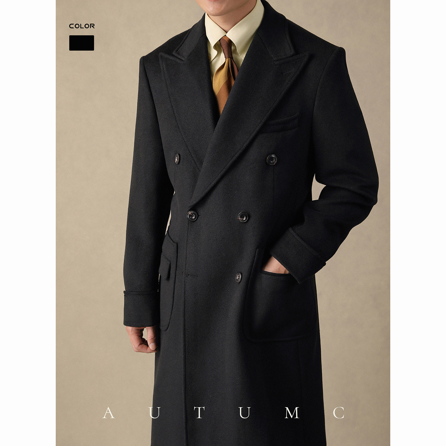 羊毛呢戗驳领冬季保暖马球大衣男