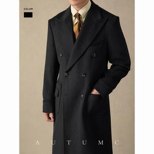羊毛呢戗驳领马球大衣男冬季宽松休闲保暖免烫衣意式磨毛商务外套