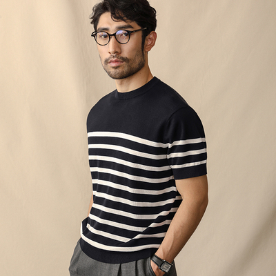 夏季短袖休闲透气条纹polo针织衫