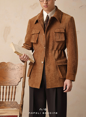 冬季翻领保暖夹克男宽松休闲收腰免烫外套商务绅士纯色游民猎装潮