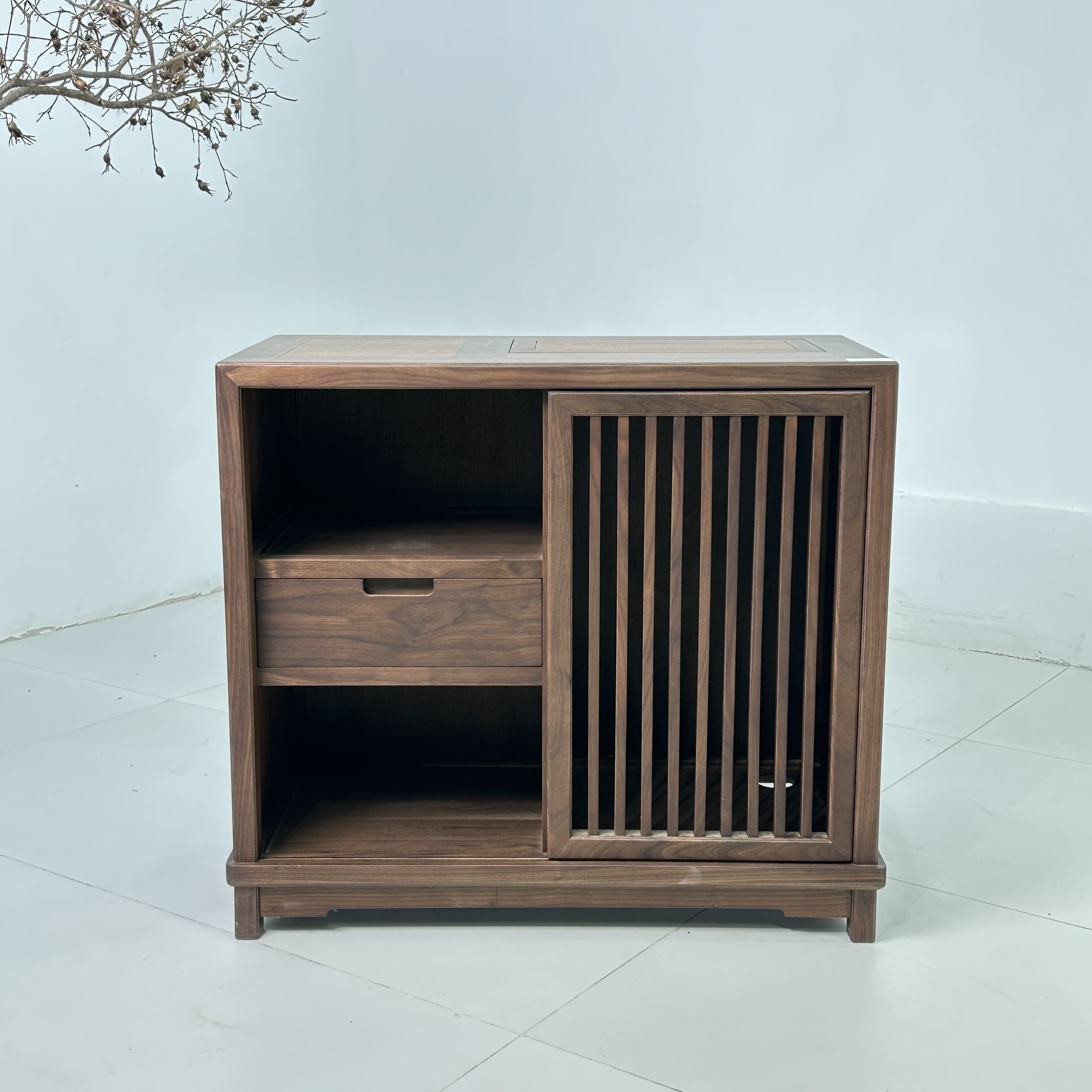 北美黑胡桃木茶水柜客厅实木两用新中式办公室家用原木烧水茶边柜