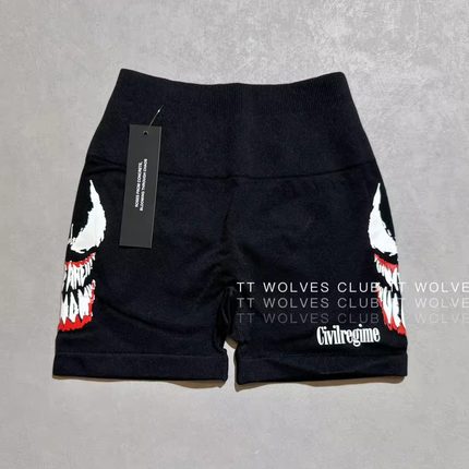 TT WOLVES CLUB联名限定毒液女士高腰无缝针织三分健身短裤A33