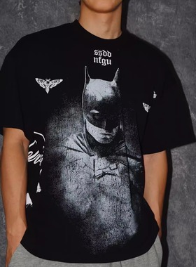 TTWOLVES狼头蝙蝠侠复古水洗全棉男女同款健身运动短袖T恤D418