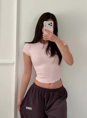 TTWOLVES新款Mellow rib针织螺纹超柔软短款女士运动健身短袖E28