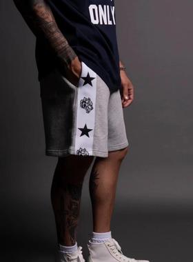 TTWOLEVSCLUB狼头男士全棉毛圈抓毛运动健身宽松腰头抽绳短裤D480