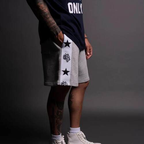 TTWOLEVSCLUB狼头男士全棉毛圈抓毛运动健身宽松腰头抽绳短裤D480