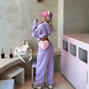 超柔软轻薄 E08 TTWOLVES女士全棉水洗拉链连帽运动健身卫衣卫裤