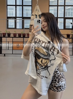 TTWOLVES自制骷髅玫瑰水洗男女同款全棉定织健身运动短袖T恤B122