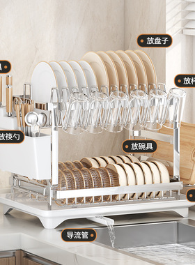 碗架厨房沥水架双层台面置物架碗盘收纳架家用多功能放碗柜子