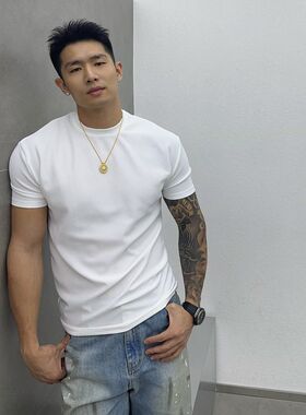 W446高质量弹力棉短袖P25黑色白色M到3XL