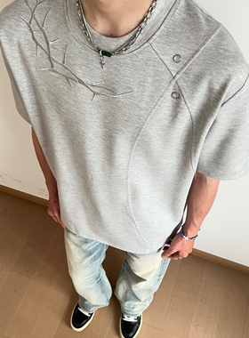 W460夏季刺绣短袖P25黑色灰色M到3XL484棉464聚酯纤维