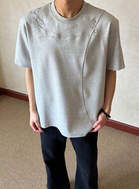 W460夏季刺绣短袖P25黑色灰色M到3XL484棉464聚酯纤维