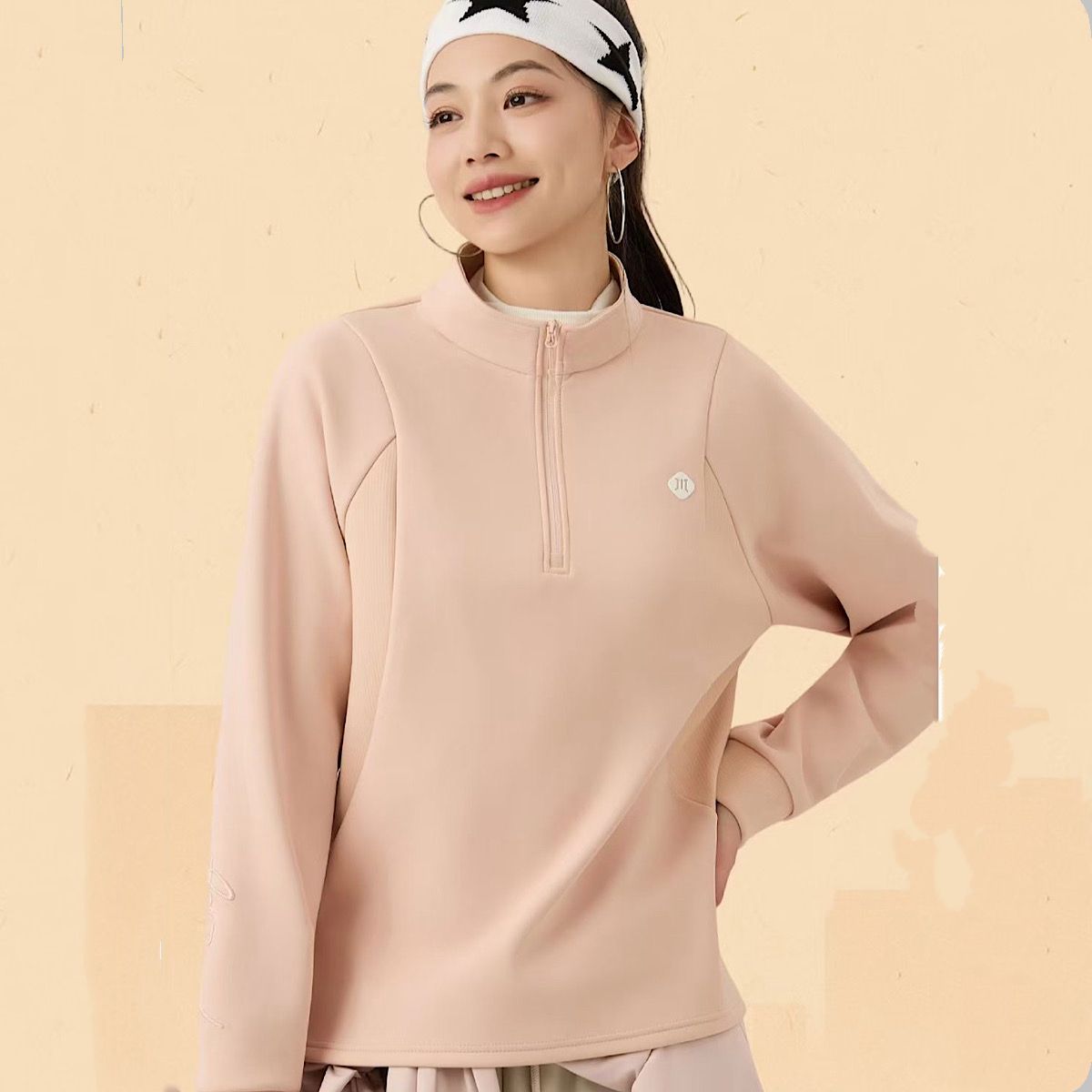洁米外套女2025秋冬防风宽松绒衫立领休闲套头保暖卫衣上衣5W606