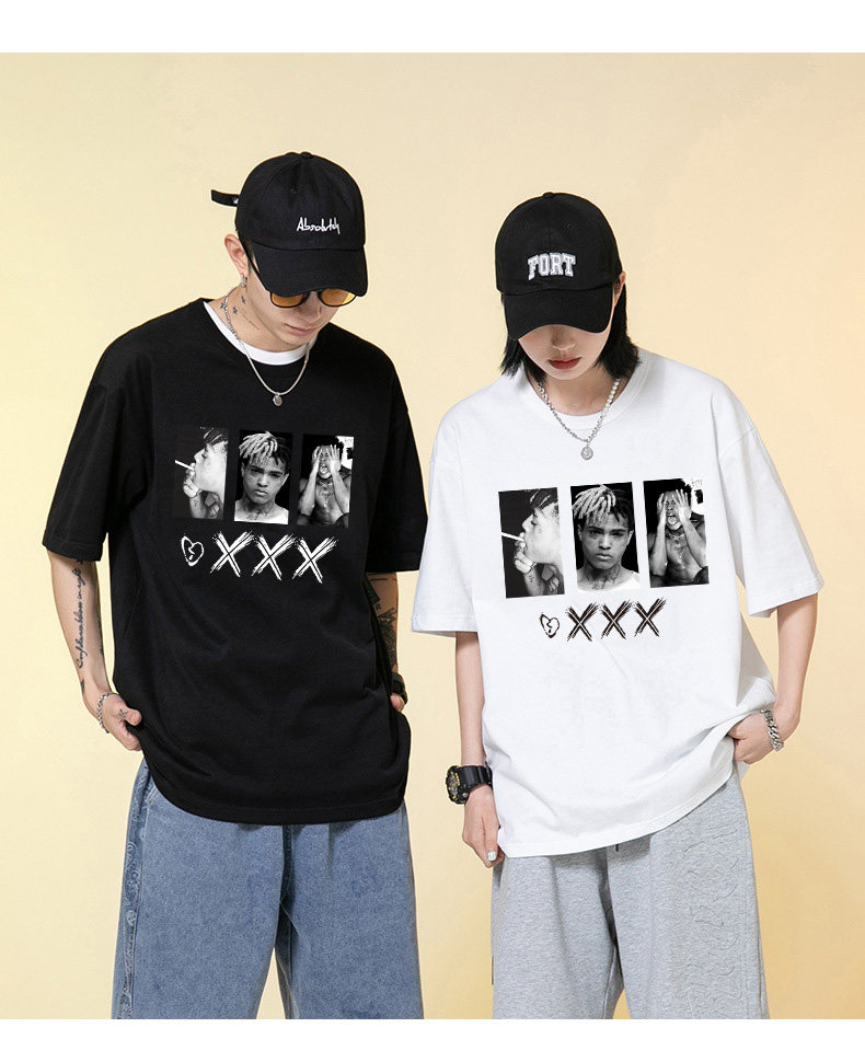 致敬xxxtentacion美式高街人像T恤hiphop男白色beatbox短袖女半袖