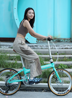 LEAPER莉泊22寸铝合金前后碟刹9速休闲骑折叠自行车成人超轻便携