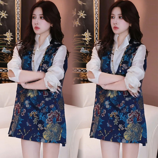 高级感提花马甲裙立领衬衫 新中式 女2026春新款 套装 两件套 国风时尚