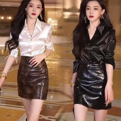 纯色衬衫套装裙女2024年秋季